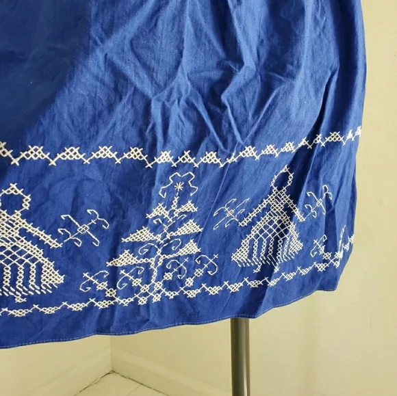 Vintage Navy Blue Handmade Folk Art Embroidered Half Apron - Picture 5 of 6
